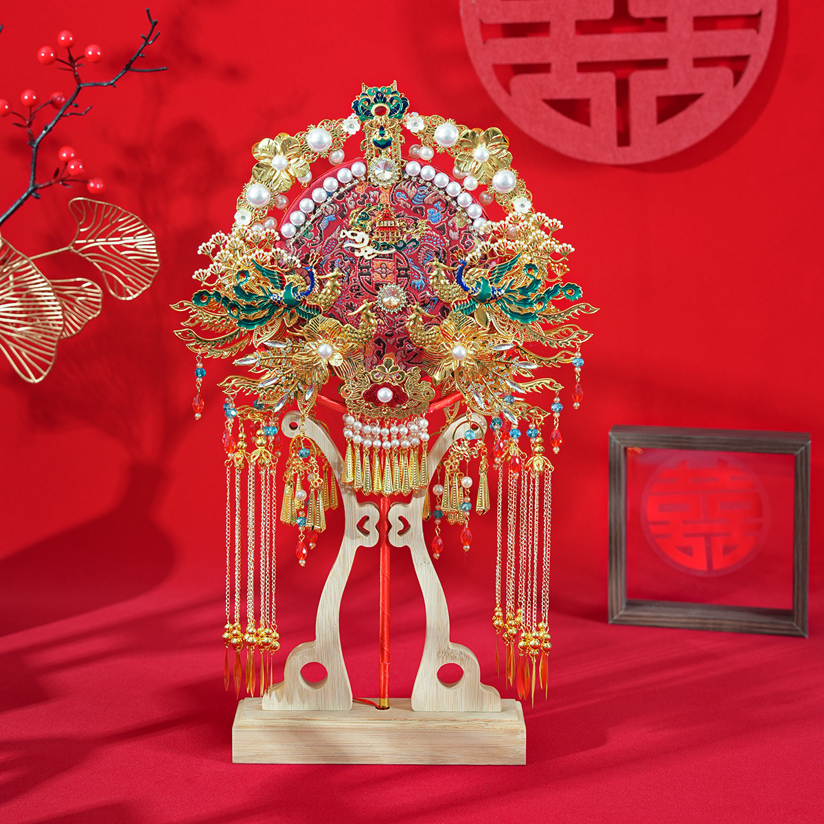 团扇新娘结婚扇子材料包diy双面双色高级秀禾喜扇婚礼物成品出嫁