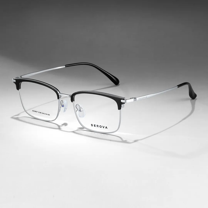SEROVA镜架SC857新款眉毛架大脸54mm男士半钛眼镜框架施洛华