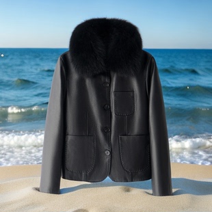 皮夹克显瘦 短款 海宁真皮女装 头层牛皮皮衣可拆卸羽绒内胆女士修身