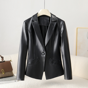 绵羊皮西装 2025新款 修身 真皮皮衣女短款 领休闲小皮衣外套 春秋韩版
