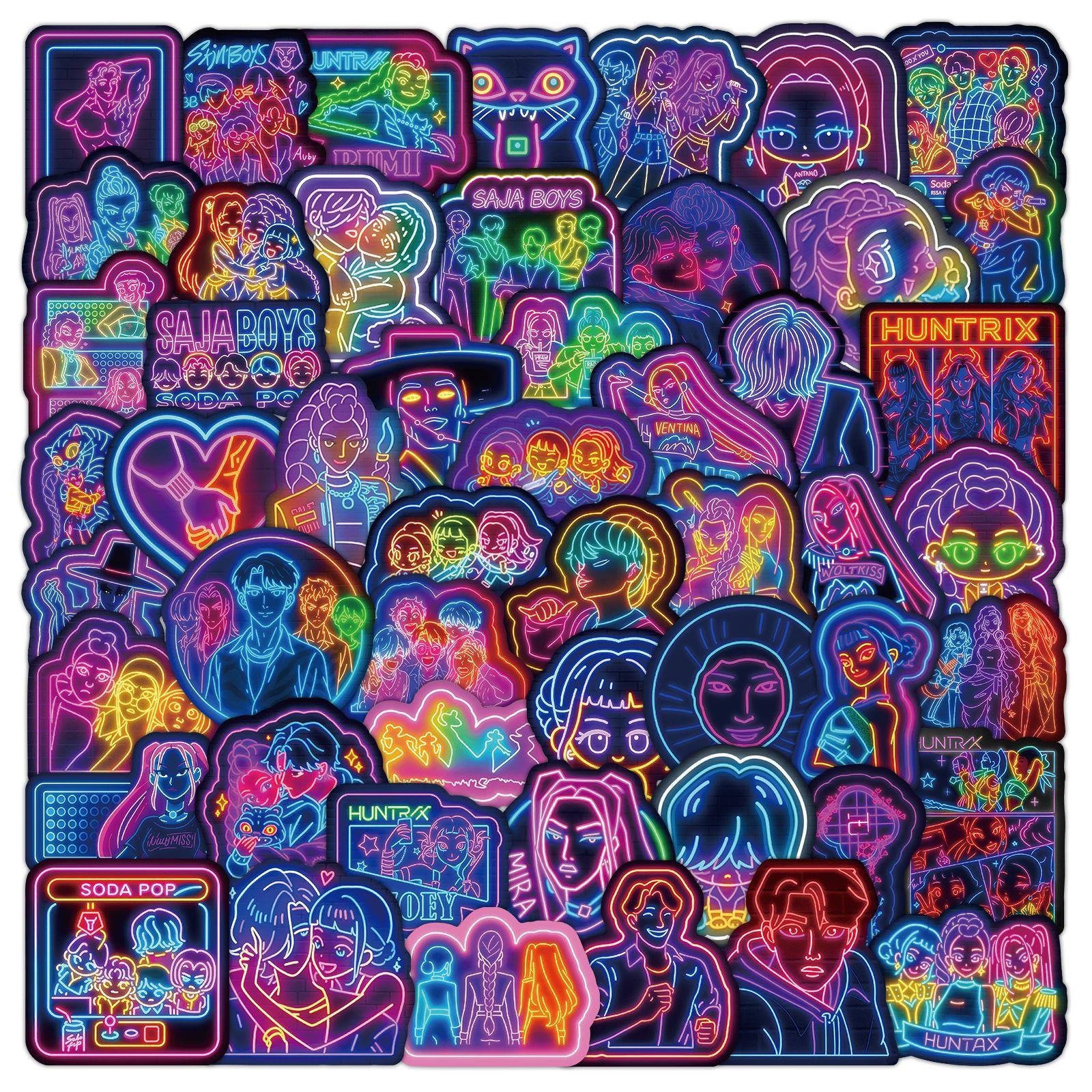 300张卡通KPOP猎魔女团贴纸黑夜霓虹灯DIY涂鸦电脑ipad防水贴画
