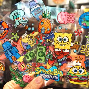 卡通海绵宝宝水晶标派大星贴纸水杯uv转印贴电脑IPAD摩托车贴画