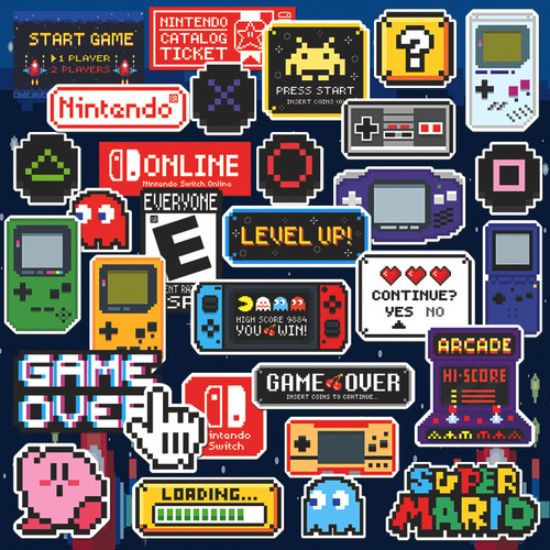 卡通怀旧swtich像素游戏任天堂ns贴纸电脑掌机旅行行李箱防水贴画