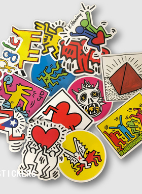 14张凯斯哈林 KEITH HARING 行为艺术涂鸦贴纸行李箱笔记本防水贴