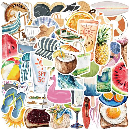 50张Boat Beach Pool Day夏日沙滩风贴纸手机电脑ipad水杯防水贴