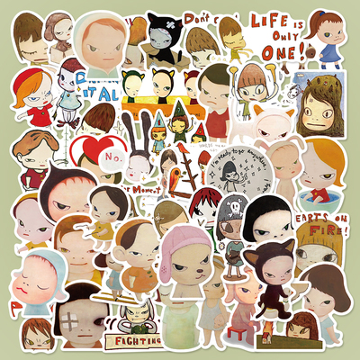 日本卡通插画奈良美智贴纸电脑ipad行李箱笔记本手机背卡防水贴画