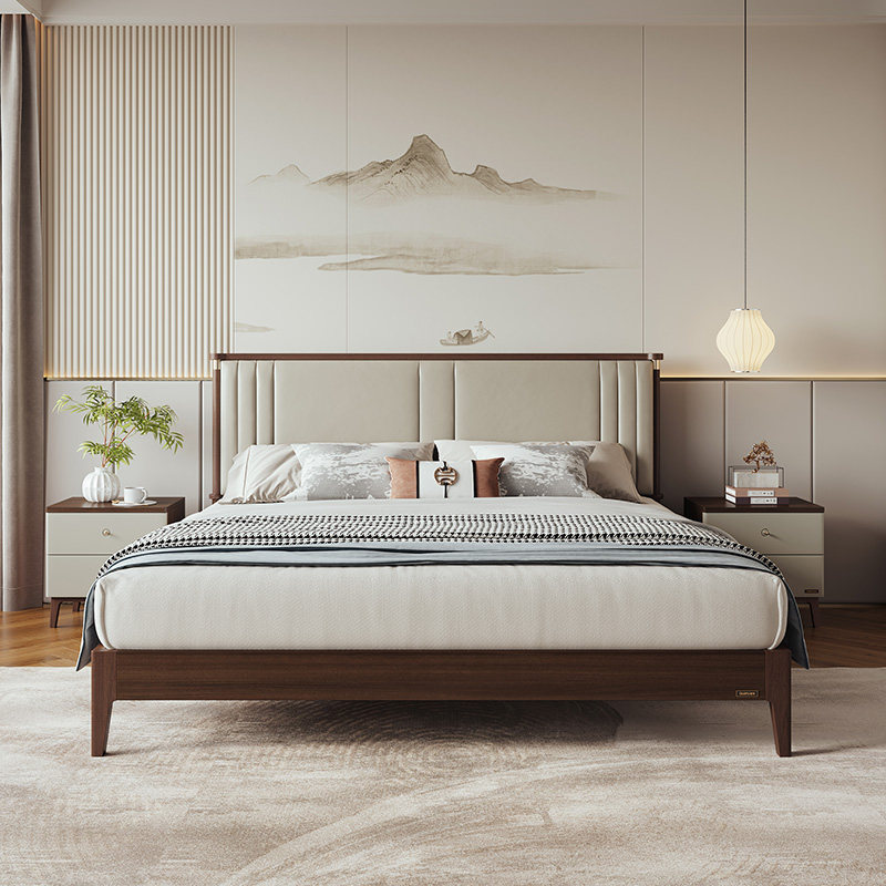 全友家居新中式软包单人床高端大气主卧室实木床脚1米8双人大床,住宅家具,皮艺床,淘宝优惠券,粉丝福利购,淘宝优惠卷