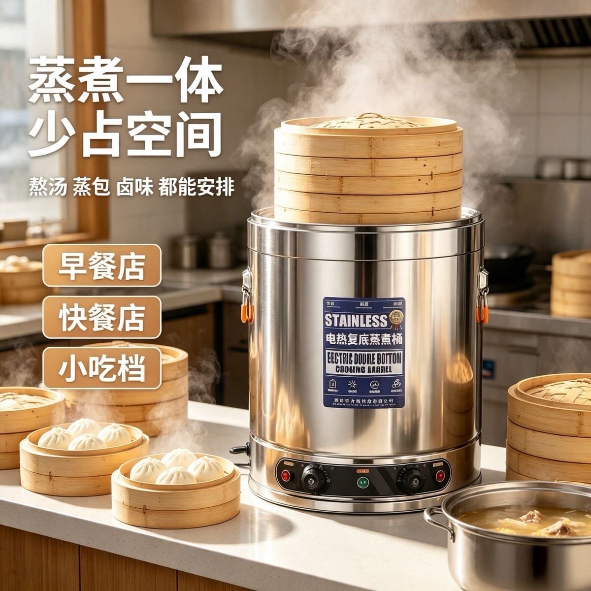 电热汤桶304不锈钢烧水桶大容量蒸煮桶商用开水桶煮粥熬汤桶煮肉