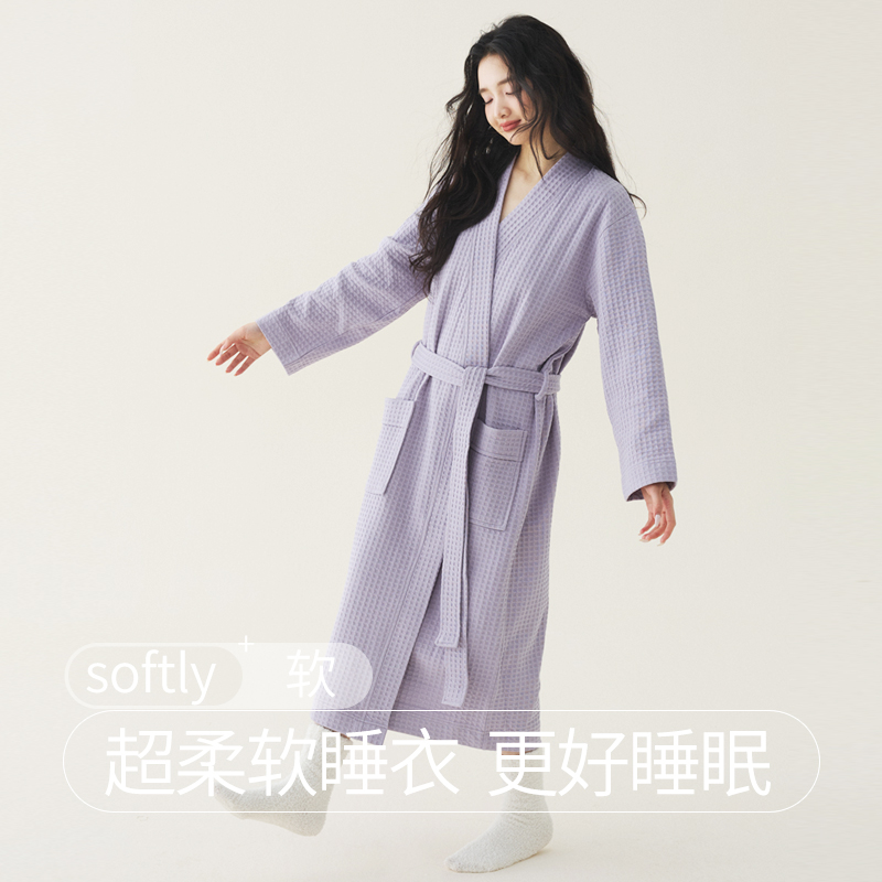 女士浴袍纯棉华夫格新四季款睡袍