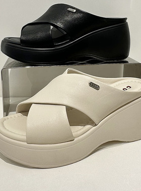 COMELY康莉2025夏款露趾坡跟拖鞋真皮休闲外穿交叉凉拖鞋KJH53321