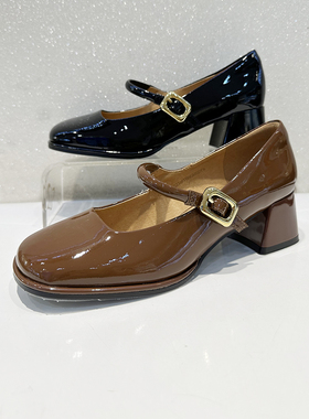 COMELY康莉2023秋季新款专柜正品漆皮复古粗跟玛丽珍单鞋KYQ35630