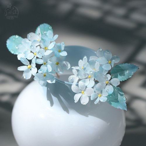 苍山雪 热缩花簪新中式水彩发簪盘发国风步摇汉服头饰旗袍发钗u型