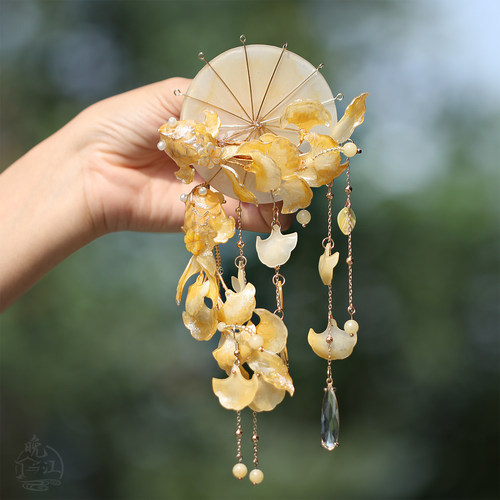 银杏鱼伞 热缩花簪伞簪汉服古风步摇流苏发簪u型发钗旗袍国风簪子