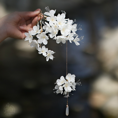 冰花 热缩花簪u型发钗盘发流苏发簪新中式国风汉服发饰头饰步摇白