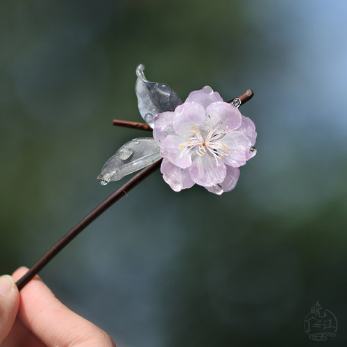 杏花甜糖 热缩花簪汉服古风发钗新中式竹子发簪日常盘发手工发饰