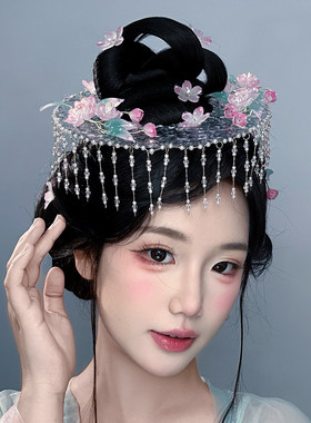 嗅春光 古风帷帽汉服新中式斗笠发冠唐风花神热缩海棠发饰亚克力