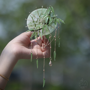 竹林与伞 发簪旗袍盘发流苏步摇 热缩花簪汉服古风步摇伞簪新中式