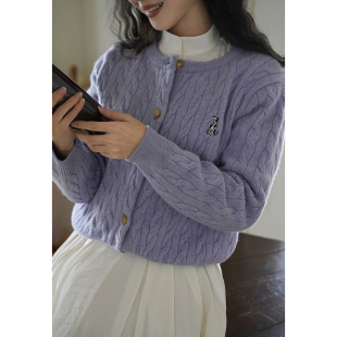 Chings法式 复古美丽诺羊毛彩点杂花彩色绞花撞色内搭羊毛针织开衫