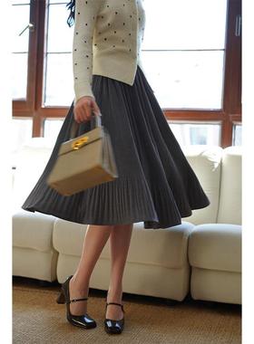 Ching's复古中古高腰褶皱百褶裙 显瘦优雅小鱼尾裙秋春半裙小黑裙