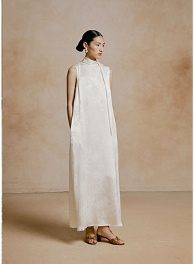 [清仓]Cyan Moza围巾飘带领流光感进口提花连衣裙MQ2024013