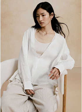 [清仓]Cyan Moza 亚麻长袖衬衫 宽松设计感立体上衣MC2024001