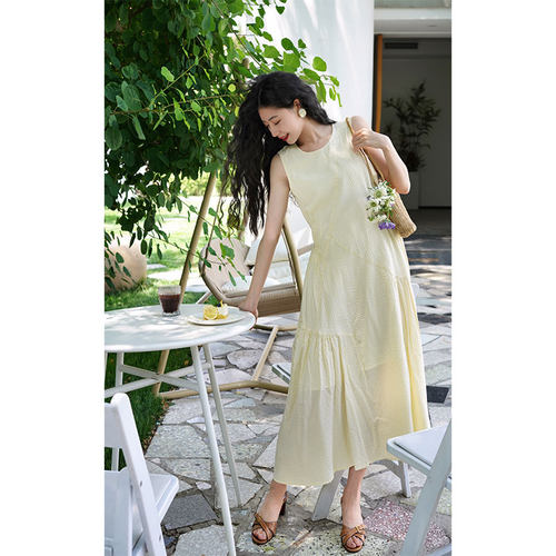 【断码清仓】青的衣橱 法式复古优雅宽松连衣裙条纹棉布腰带a字裙