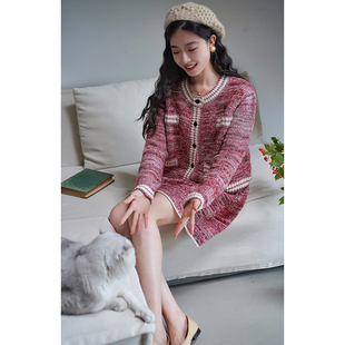 高腰针织套装 Chings法式 宽松舒适针织开衫 裙 复古小香风杂花套装