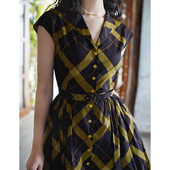 Chings 撞色赫本风高腰A字大摆裙 牛油果绿 法式 复古v领榛咖色