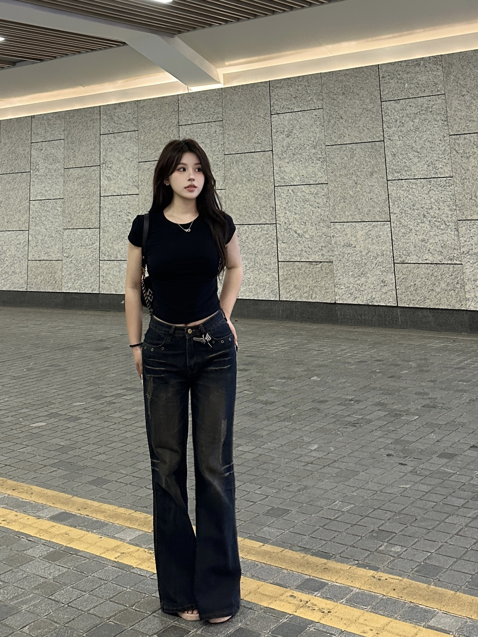 【逆天长腿】PBXX STUDIO猪崽包  微胖mm直筒牛仔裤显瘦中低腰女