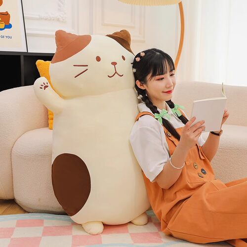 日本长条猫抱枕毛绒玩具可爱奶酪猫咪大号玩偶公仔抱睡陪睡布娃娃