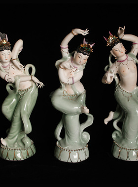 景德镇十大瓷厂雕塑瓷厂七十年代手绘粉彩飞天仙女陶瓷摆件收藏