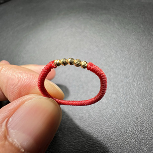 18k纯金五福转运批花菠萝珠蜡线本命年手工编织红绳戒圈戒指指环