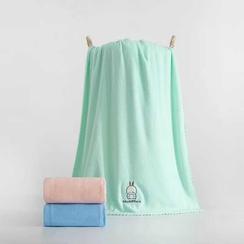 速干薄款珊瑚绒蓬松卡通浴巾三利