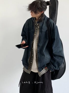 日系复古水洗牛仔外套男女春秋款做旧男友风宽松百搭休闲情侣夹克