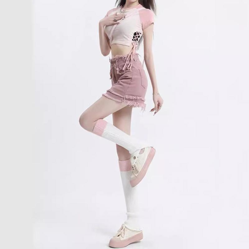 粉色毛边牛仔超短裙女半身裙2023新款夏季高腰设计感a字包臀裙ins