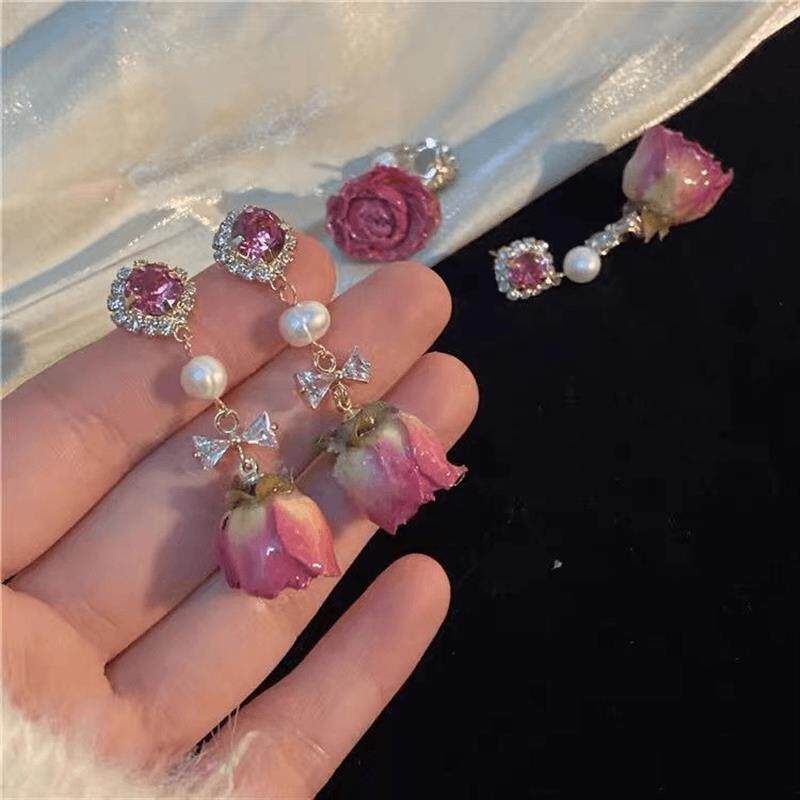 锌合金亚克力耳饰 复古真花朵永耳钉