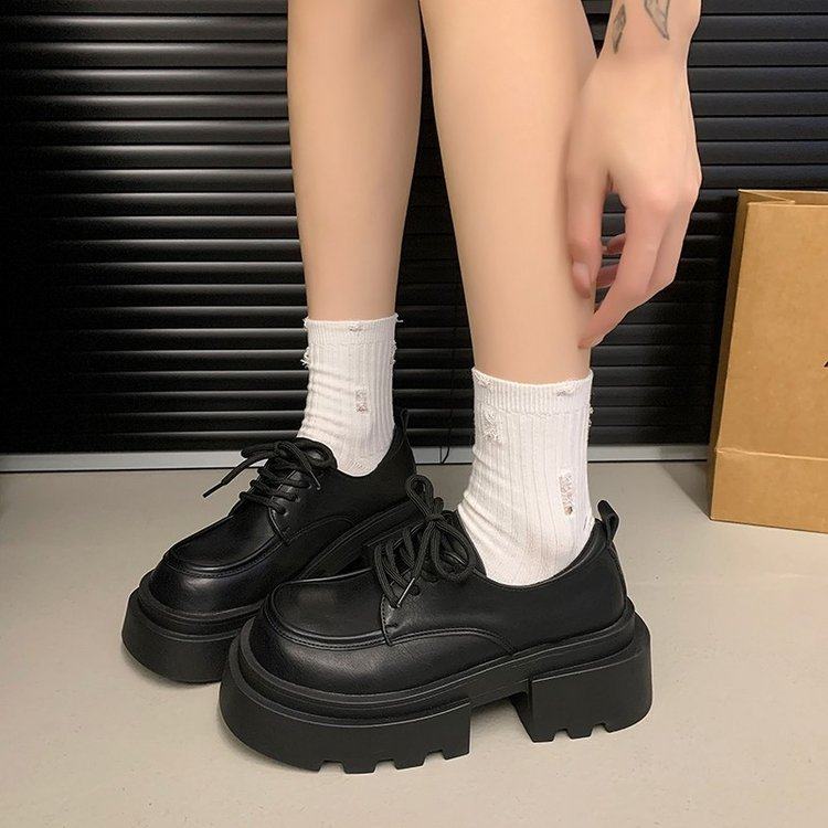 棕色大头系带小皮鞋女2025年秋季新款百搭复古英伦风粗跟增高厚底,女鞋,深口单鞋,淘宝优惠券,粉丝福利购,淘宝优惠卷