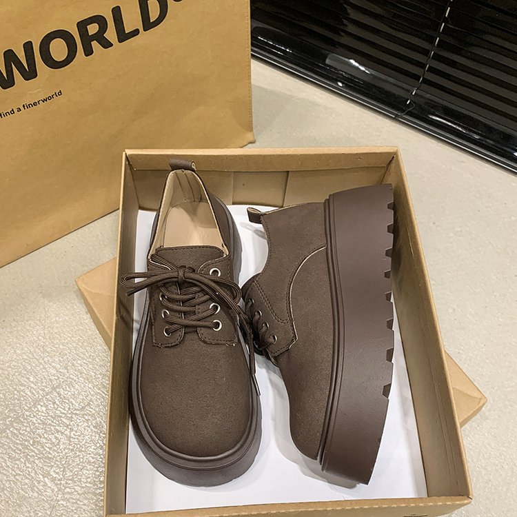 复古白色厚底增高系带勃肯单鞋女2025春季新款百搭圆头大头乐福鞋