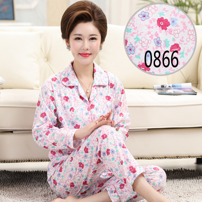 4050岁妈妈开衫睡衣秋冬纯棉印花中年妇女休闲家居服阿姨薄款长袖