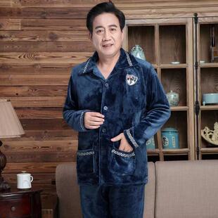 爷爷冬天保暖睡衣男中老年法兰绒长袖套装爸爸家居服外穿休闲运动