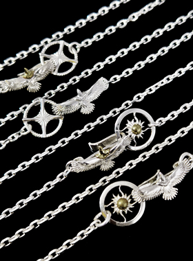 HORIZONBLUE SIVER手工925银羽毛老鹰十字轮银链手工银饰项链配链