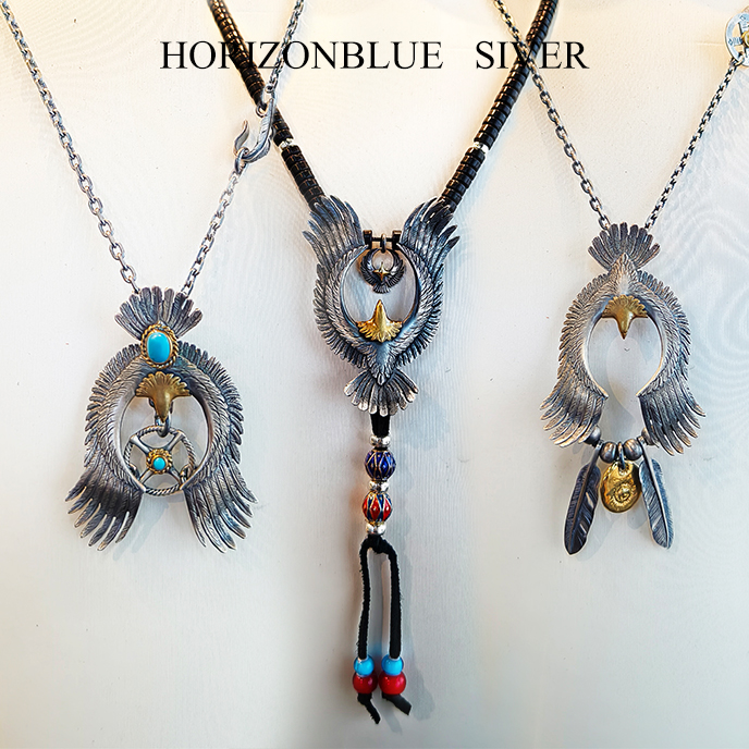 HORIZONBLUE SIVER银饰娜迦鹰羽毛项链套装925银椰蒂松石个性潮流