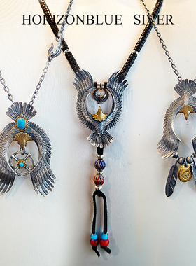 HORIZONBLUE SIVER银饰娜迦鹰羽毛项链套装925银椰蒂松石个性潮流