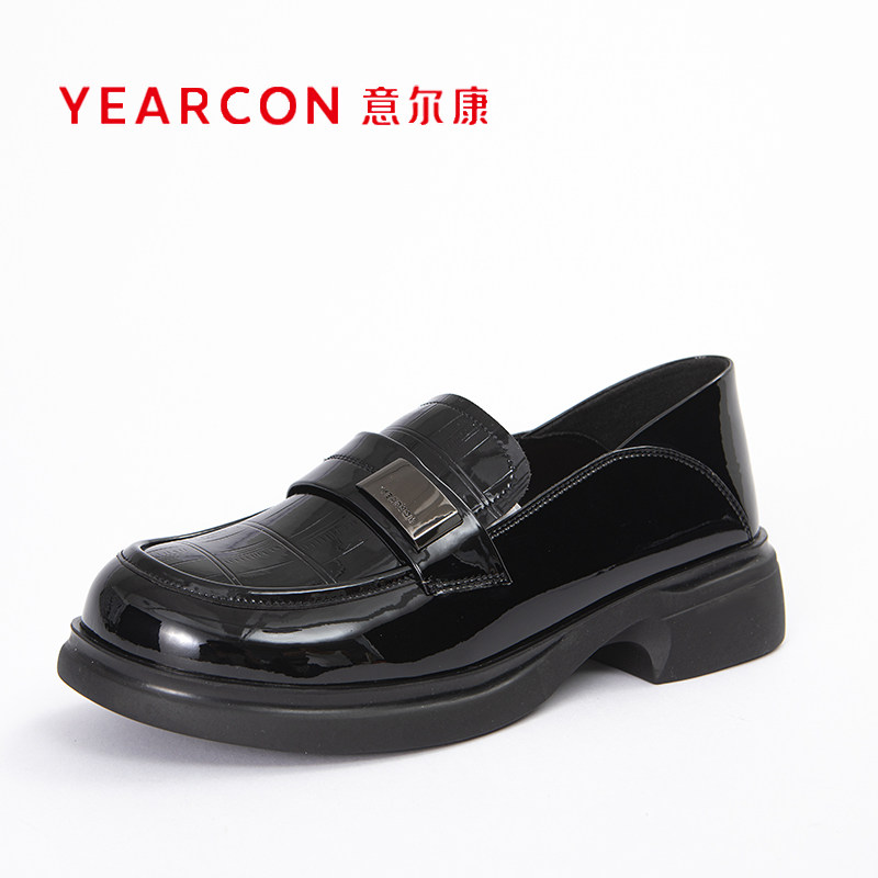 意尔康2024新款女鞋今年流行的乐福鞋漆皮英伦风高级感厚底05034