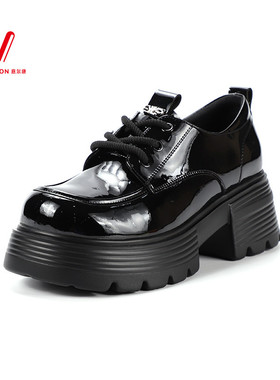 意尔康乐福鞋女厚底2024新款英伦风秋款系带小皮鞋超软粗跟05087