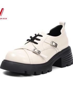 意尔康女鞋2025春夏新款厚底小皮鞋女英伦风乐福单鞋5262ZD47317Y