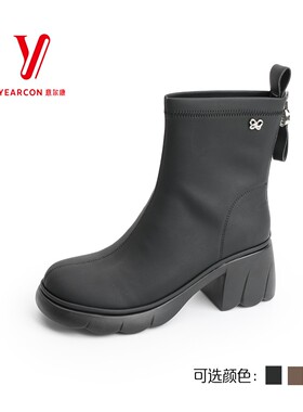 意尔康短靴女2025秋冬季新款粗跟简约高级感百搭靴子5662AH12994U