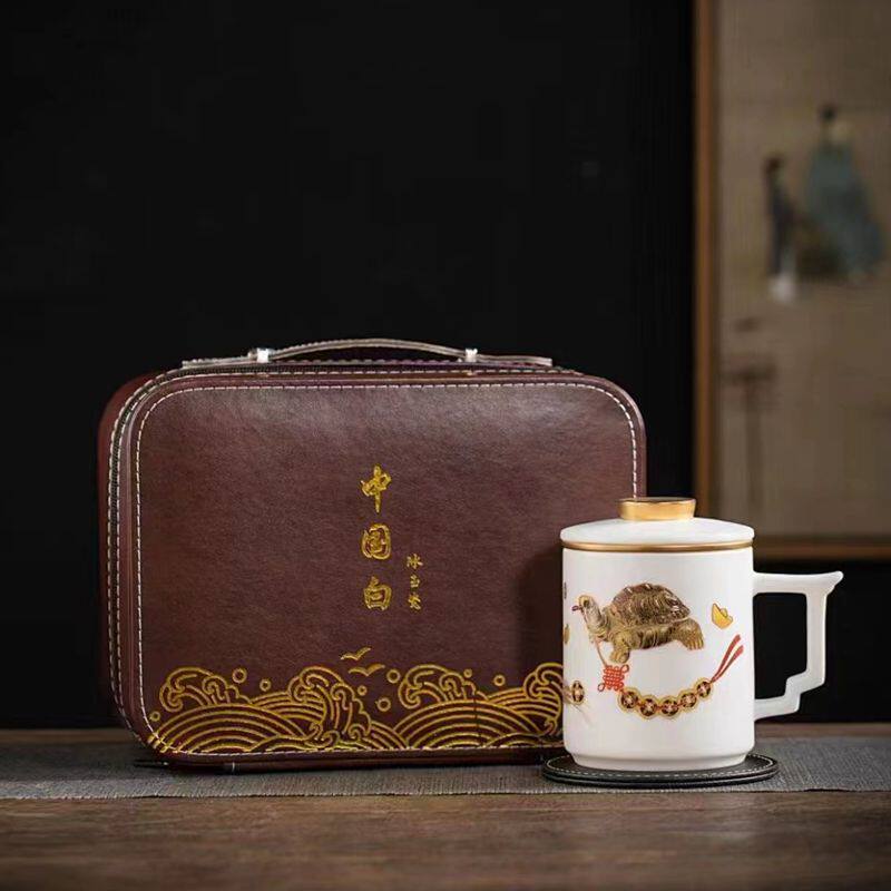 景德镇陶瓷茶水分离泡茶杯高档家用办公杯老板杯带盖过滤水杯送礼