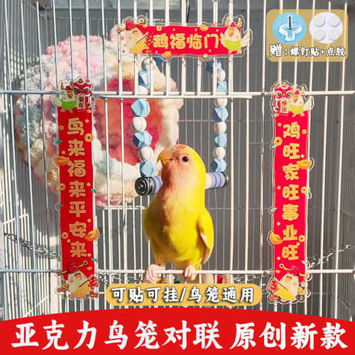鹦鹉对联亚克力春联鸟笼装饰摆件