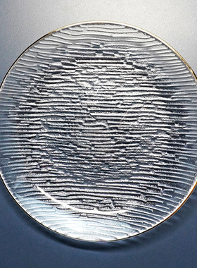 日式圆形玻璃盘手工金边水果盘干果沙拉小吃碟简约创意无铅水晶碟